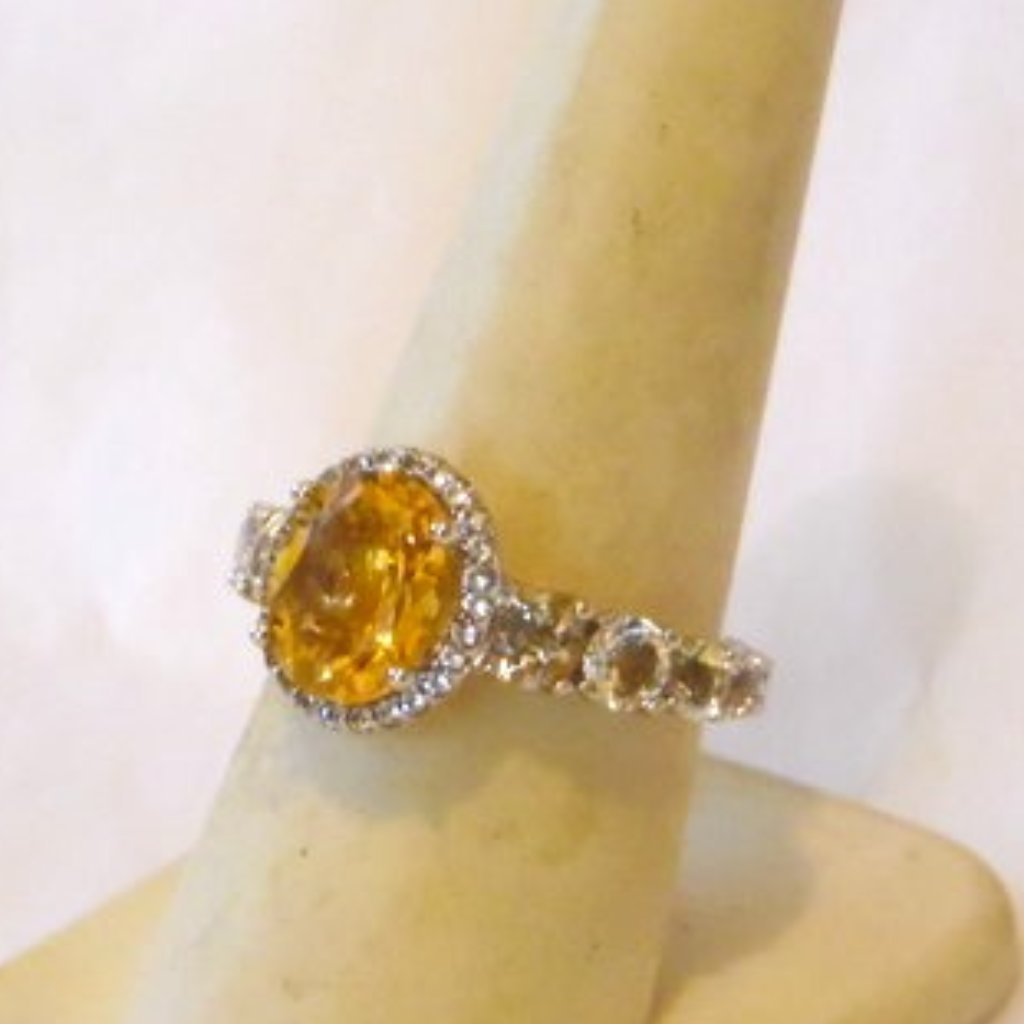 Colleen Lopez Oval Gemstone Citrine And White Topaz Sterling Silver Ring Size 9